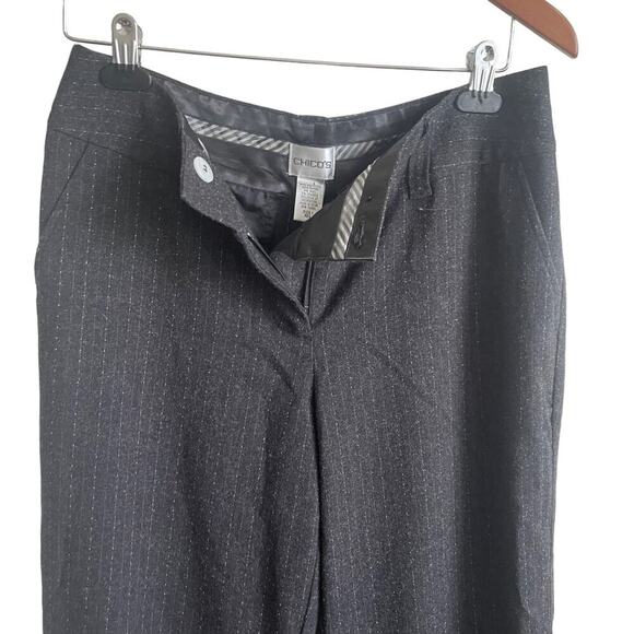 Chicos Women Pants 8 Smokey‎ Gray Straight Leg Pin Stripe Dot Classic Officewear - Picture 4 of 11